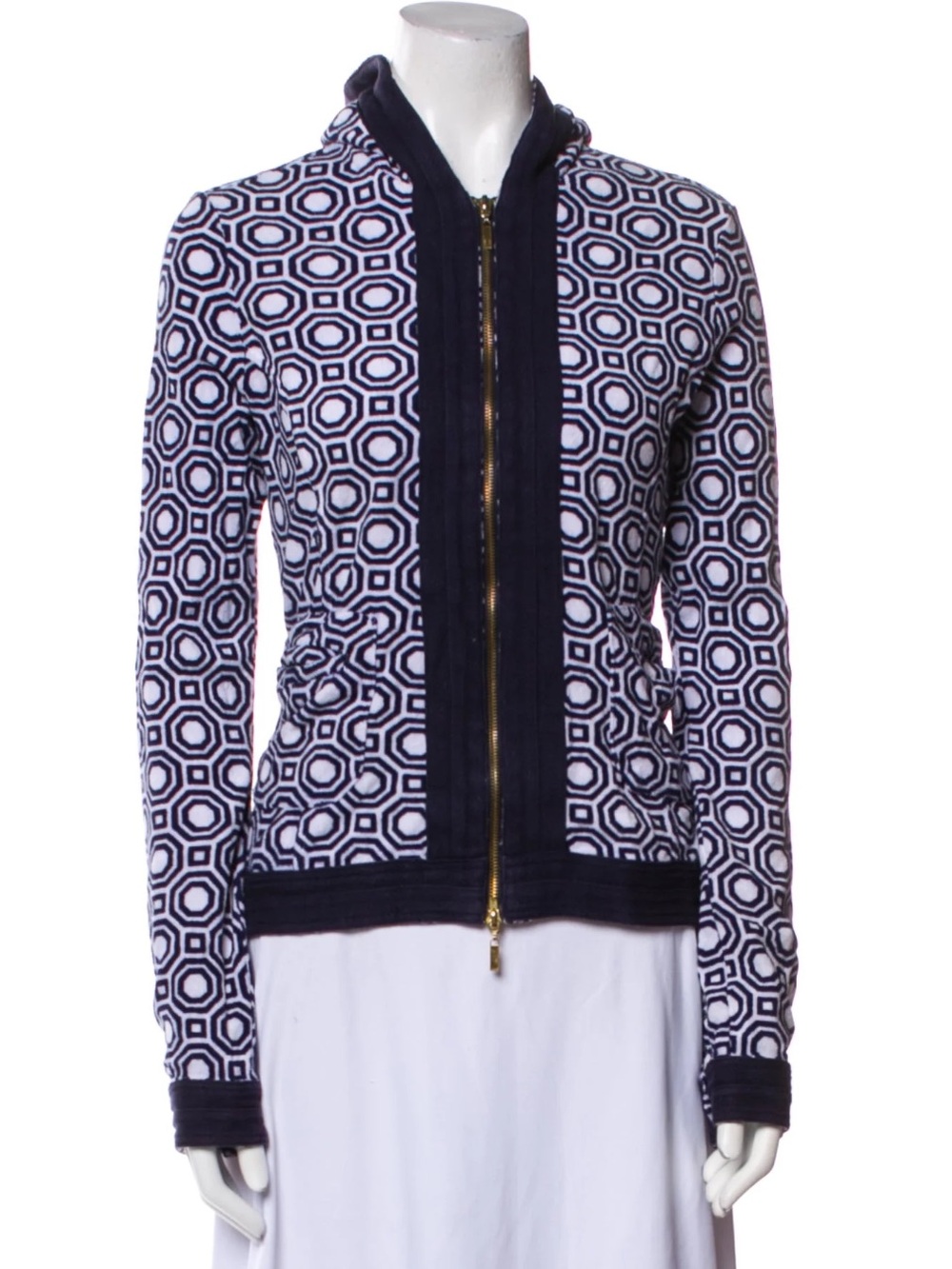 Tory Burch Terry Cloth Hooded Zip Up Jacket